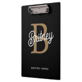 Modern Elegant Monogram Naam Zwart Goud Script Klembord (Links)