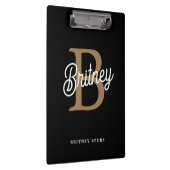 Modern Elegant Monogram Naam Zwart Goud Script Klembord (Rechts)