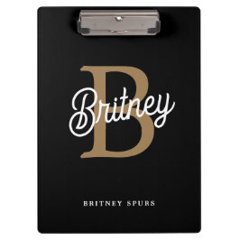Modern Elegant Monogram Naam Zwart Goud Script Klembord