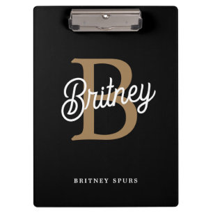 Modern Elegant Monogram Naam Zwart Goud Script Klembord