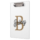 Modern Elegant Monogram Naam Zwart Goud Script Klembord (Links)