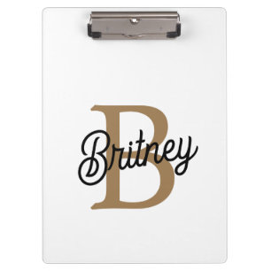 Modern Elegant Monogram Naam Zwart Goud Script Klembord
