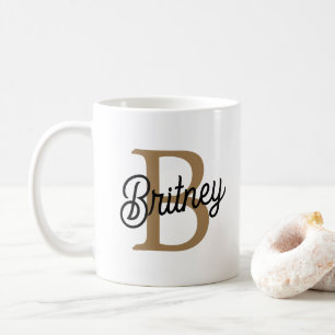 Modern Elegant Monogram Naam Zwart Goud Script Koffiemok