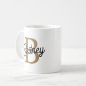 Modern Elegant Monogram Naam Zwart Goud Script Koffiemok (Voorkant links)