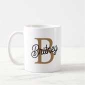 Modern Elegant Monogram Naam Zwart Goud Script Koffiemok (Links)
