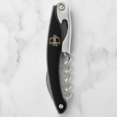 Modern Elegant Monogram Naam Zwart Goud Script Kurkentrekker (Achterkant)