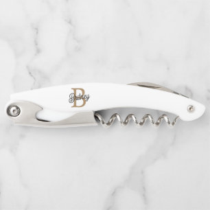 Modern Elegant Monogram Naam Zwart Goud Script Kurkentrekker