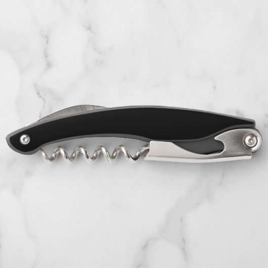 Modern Elegant Monogram Naam Zwart Goud Script Kurkentrekker (Achterkant)