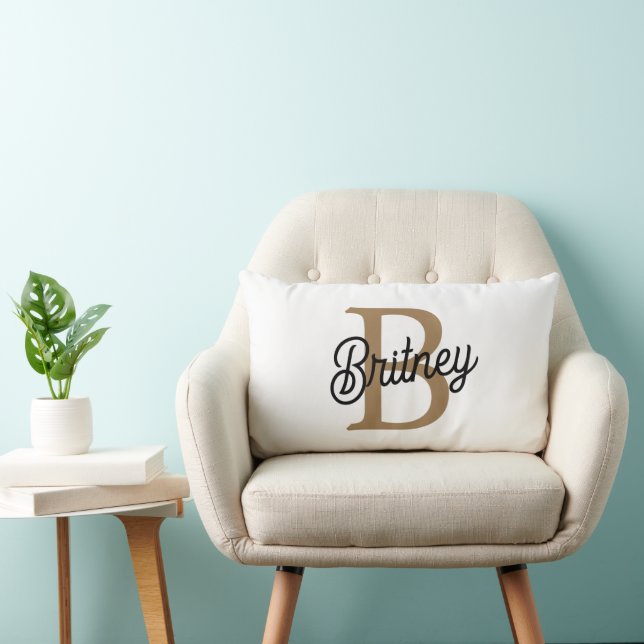 Modern Elegant Monogram Naam Zwart Goud Script Kussen (Stoel)