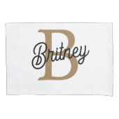 Modern Elegant Monogram Naam Zwart Goud Script Kussensloop (Voorkant)