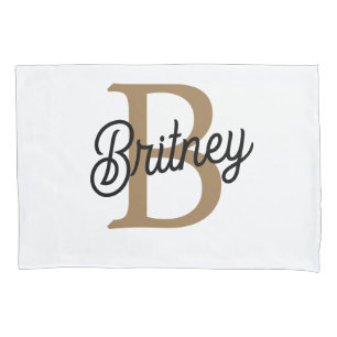 Modern Elegant Monogram Naam Zwart Goud Script Kussensloop