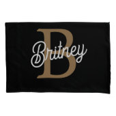 Modern Elegant Monogram Naam Zwart Goud Script Kussensloop (Voorkant)