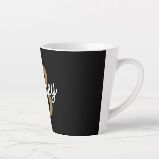 Modern Elegant Monogram Naam Zwart Goud Script Latte Mok (Rechts)