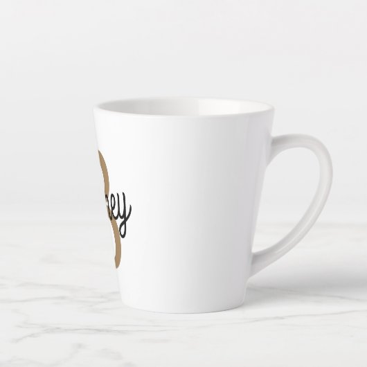 Modern Elegant Monogram Naam Zwart Goud Script Latte Mok (Rechts)