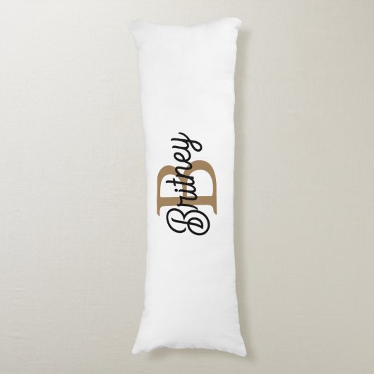 Modern Elegant Monogram Naam Zwart Goud Script Lichaamskussen (Voorkant Verticaal)
