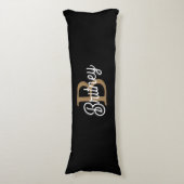 Modern Elegant Monogram Naam Zwart Goud Script Lichaamskussen (Voorkant Verticaal)