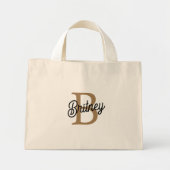 Modern Elegant Monogram Naam Zwart Goud Script Mini Tote Bag (Voorkant)