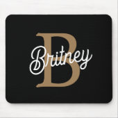 Modern Elegant Monogram Naam Zwart Goud Script Muismat (Voorkant)