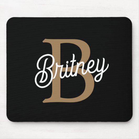 Modern Elegant Monogram Naam Zwart Goud Script Muismat (Voorkant)