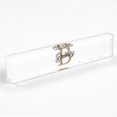 Modern Elegant Monogram Naam Zwart Goud Script Naambordje