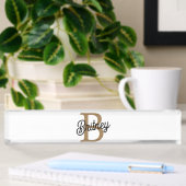 Modern Elegant Monogram Naam Zwart Goud Script Naambordje