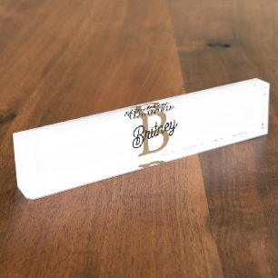 Modern Elegant Monogram Naam Zwart Goud Script Naambordje