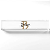 Modern Elegant Monogram Naam Zwart Goud Script Naambordje (Voorkant)
