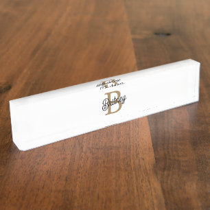 Modern Elegant Monogram Naam Zwart Goud Script Naambordje