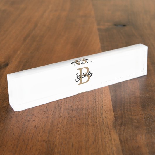 Modern Elegant Monogram Naam Zwart Goud Script Naambordje (Zijkant)