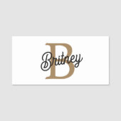 Modern Elegant Monogram Naam Zwart Goud Script Naamplaatje (Voorkant)