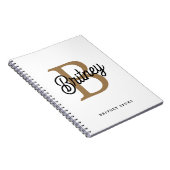 Modern Elegant Monogram Naam Zwart Goud Script Notitieboek (Rechterzijde)