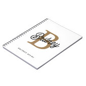 Modern Elegant Monogram Naam Zwart Goud Script Notitieboek (Linkerzijde)