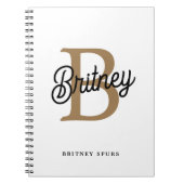 Modern Elegant Monogram Naam Zwart Goud Script Notitieboek (Voorkant)