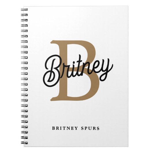 Modern Elegant Monogram Naam Zwart Goud Script Notitieboek (Voorkant)