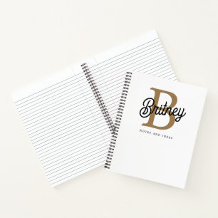 Modern Elegant Monogram Naam Zwart Goud Script Notitieboek