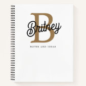 Modern Elegant Monogram Naam Zwart Goud Script Notitieboek (Voorkant)