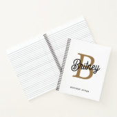 Modern Elegant Monogram Naam Zwart Goud Script Notitieboek (Binnen)