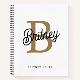 Modern Elegant Monogram Naam Zwart Goud Script Notitieboek
