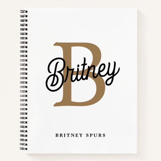 Modern Elegant Monogram Naam Zwart Goud Script Notitieboek (Voorkant)