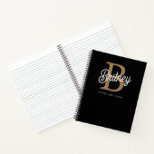 Modern Elegant Monogram Naam Zwart Goud Script Notitieboek (Binnen)