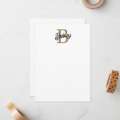 Modern Elegant Monogram Naam Zwart Goud Script Notitiekaartje (Voorkant / Achterkant in situ)