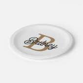 Modern Elegant Monogram Naam Zwart Goud Script Papieren Bordje (Gekanteld)