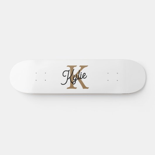 Modern Elegant Monogram Naam Zwart Goud Script Persoonlijk Skateboard (Horizontaal)