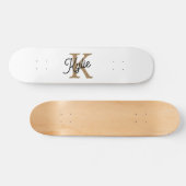 Modern Elegant Monogram Naam Zwart Goud Script Persoonlijk Skateboard (Horizontaal)