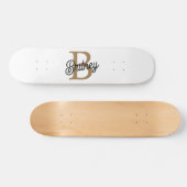 Modern Elegant Monogram Naam Zwart Goud Script Persoonlijk Skateboard (Horizontaal)