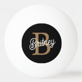 Modern Elegant Monogram Naam Zwart Goud Script Pingpongbal (Voorkant)