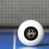 Modern Elegant Monogram Naam Zwart Goud Script Pingpongbal (Net)