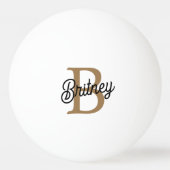 Modern Elegant Monogram Naam Zwart Goud Script Pingpongbal (Achterkant)
