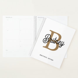 Modern Elegant Monogram Naam Zwart Goud Script Planner
