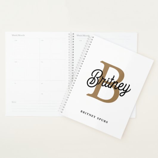 Modern Elegant Monogram Naam Zwart Goud Script Planner (Display)